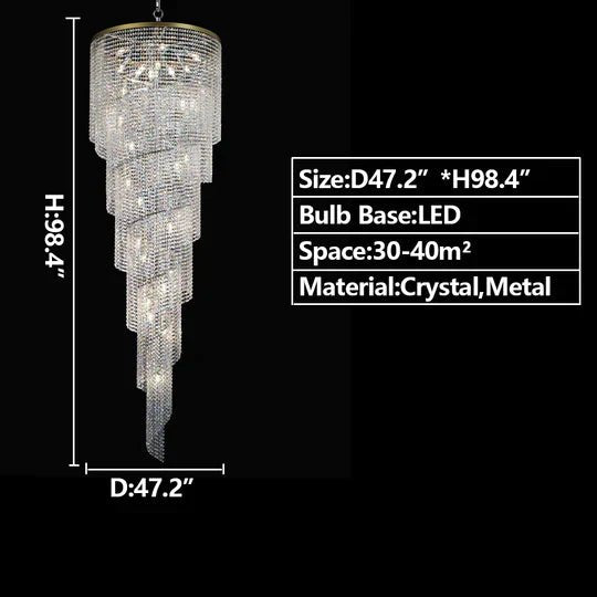 Extra Large Spiral Tiered Long Crystal Chandelier Luxury Crystal Tassel Light Fixture For Staircase/Entryway - D31.5"*H70.9"GoldBlushlighting