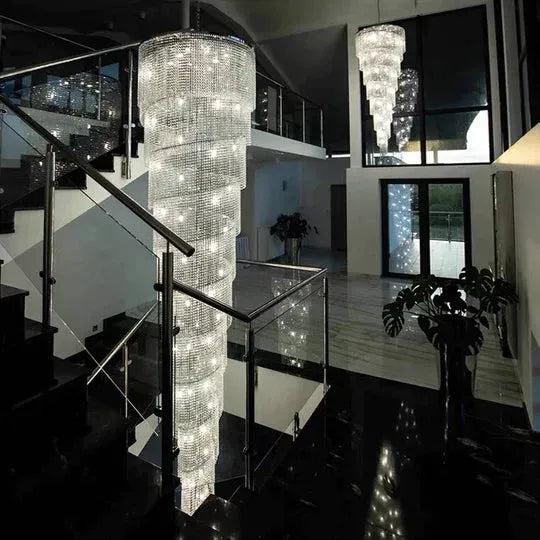 Extra Large Spiral Tiered Long Crystal Chandelier Luxury Crystal Tassel Light Fixture For Staircase/Entryway - D59.1"*H118.1"GoldBlushlighting