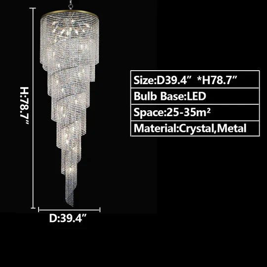 Extra Large Spiral Tiered Long Crystal Chandelier Luxury Crystal Tassel Light Fixture For Staircase/Entryway - D31.5"*H70.9"GoldBlushlighting