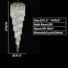 Extra Large Spiral Tiered Long Crystal Chandelier Luxury Crystal Tassel Light Fixture For Staircase/Entryway - D31.5"*H70.9"GoldBlushlighting