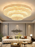 Extra Large Three Layers Round Luxury Flush Mounted Crystal Chandelier for Living Room - Blushlighting