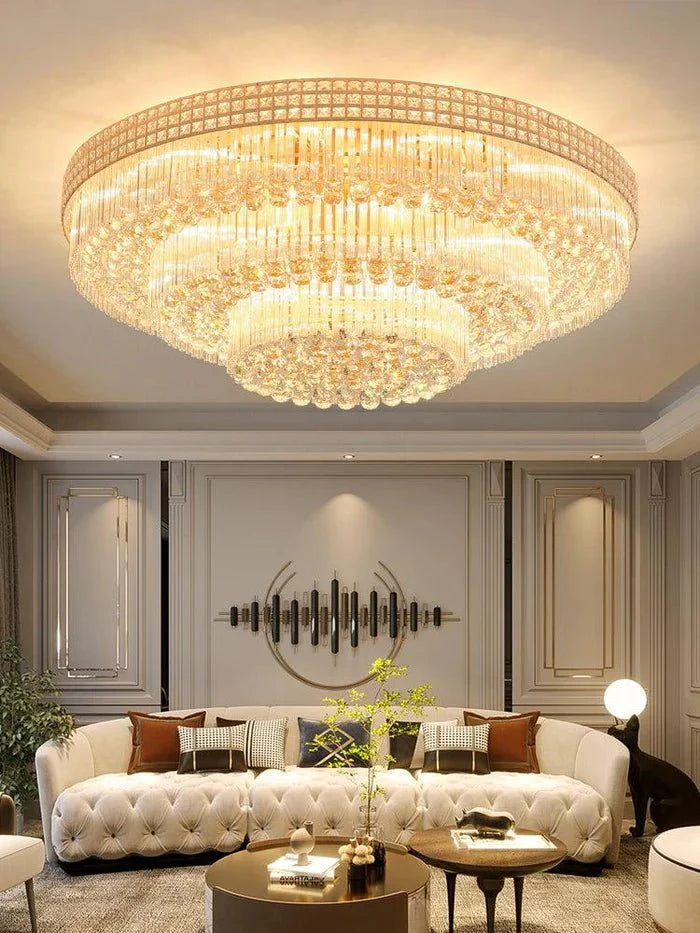 Extra Large Three Layers Round Luxury Flush Mounted Crystal Chandelier for Living Room - Blushlighting