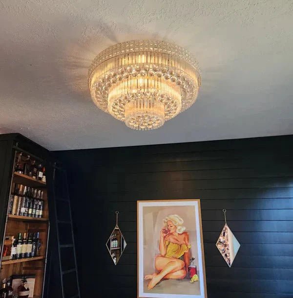 Extra Large Three Layers Round Luxury Flush Mounted Crystal Chandelier for Living Room - D31.5"*H14.2"Warm LightBlushlighting