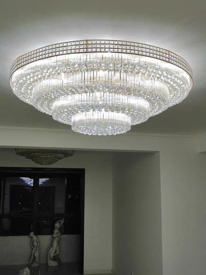 Extra Large Three Layers Round Luxury Flush Mounted Crystal Chandelier for Living Room - Blushlighting
