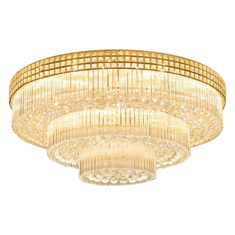 Extra Large Three Layers Round Luxury Flush Mounted Crystal Chandelier for Living Room - D31.5"*H14.2"Warm LightBlushlighting