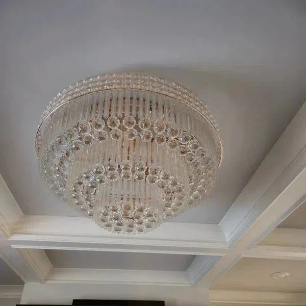 Extra Large Three Layers Round Luxury Flush Mounted Crystal Chandelier for Living Room - D31.5"*H14.2"Warm LightBlushlighting