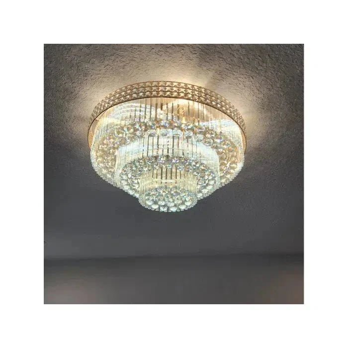 Extra Large Three Layers Round Luxury Flush Mounted Crystal Chandelier for Living Room - D31.5"*H14.2"Warm LightBlushlighting