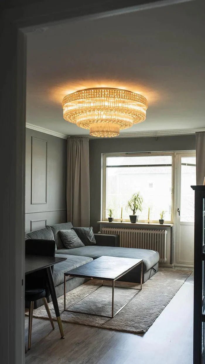 Extra Large Three Layers Round Luxury Flush Mounted Crystal Chandelier for Living Room - D31.5"*H14.2"Warm LightBlushlighting