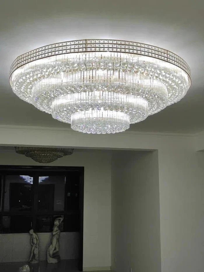 Extra Large Three Layers Round Luxury Flush Mounted Crystal Chandelier for Living Room - D31.5"*H14.2"Warm LightBlushlighting