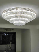 Extra Large Three Layers Round Luxury Flush Mounted Crystal Chandelier for Living Room - D31.5"*H14.2"Warm LightBlushlighting