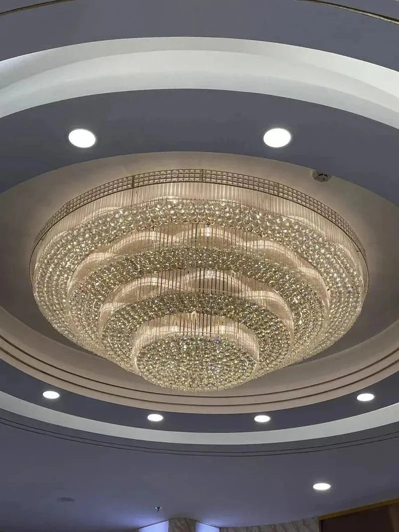 Extra Large Three Layers Round Luxury Flush Mounted Crystal Chandelier for Living Room - D31.5"*H14.2"Warm LightBlushlighting