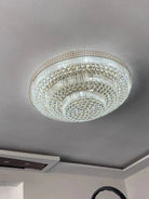Extra Large Three Layers Round Luxury Flush Mounted Crystal Chandelier for Living Room - D31.5"*H14.2"Warm LightBlushlighting