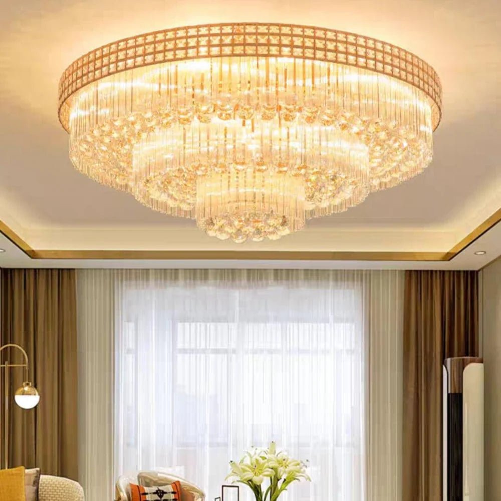Extra Large Three Layers Round Luxury Flush Mounted Crystal Chandelier for Living Room - Blushlighting