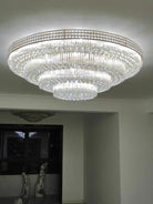 Extra Large Three Layers Round Luxury Flush Mounted Crystal Chandelier for Living Room-Merlin Lamps-D31.5"*H14.2"-White Light-Brass-merlinlamps