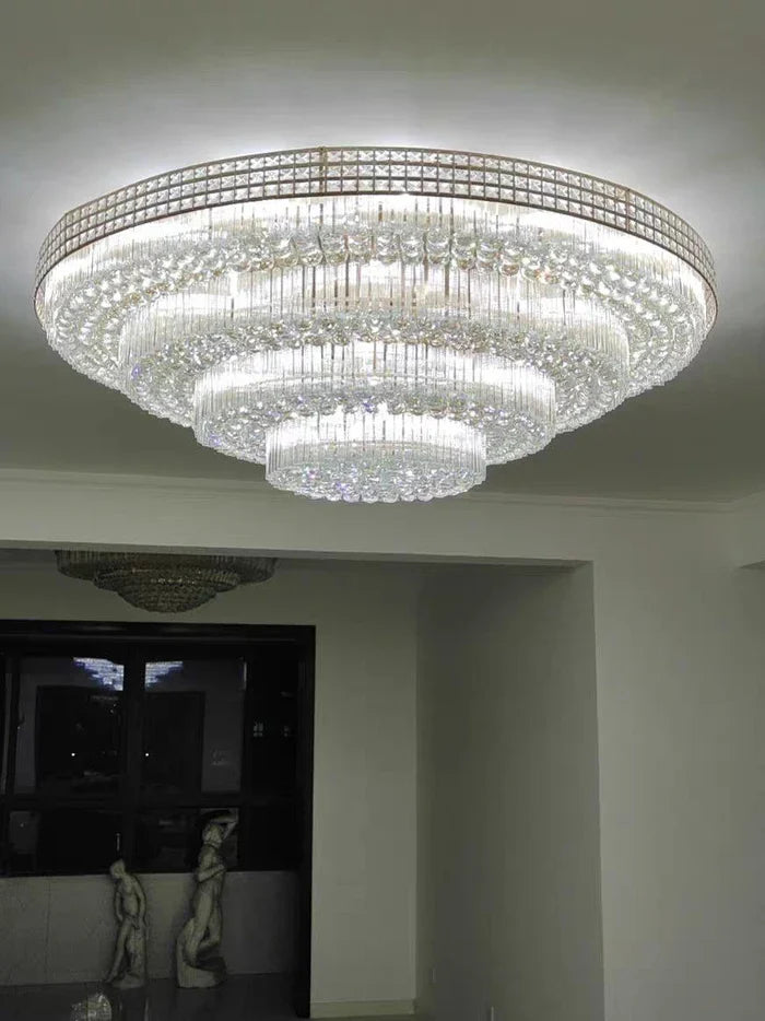 Extra Large Three Layers Round Luxury Flush Mounted Crystal Chandelier for Living Room-Merlin Lamps-D31.5"*H14.2"-White Light-Brass-merlinlamps