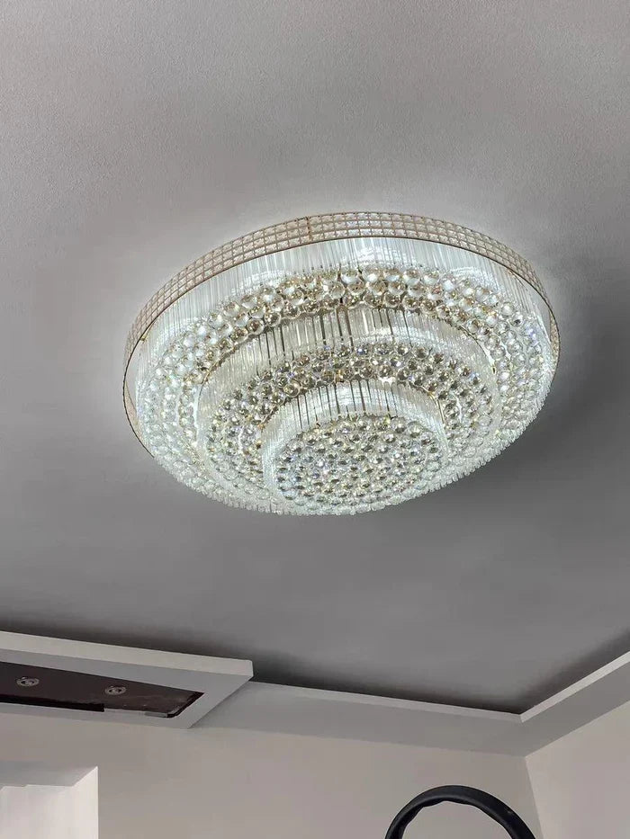 Extra Large Three Layers Round Luxury Flush Mounted Crystal Chandelier for Living Room-Merlin Lamps-D47.2"*H14.2"-White Light-Brass-merlinlamps