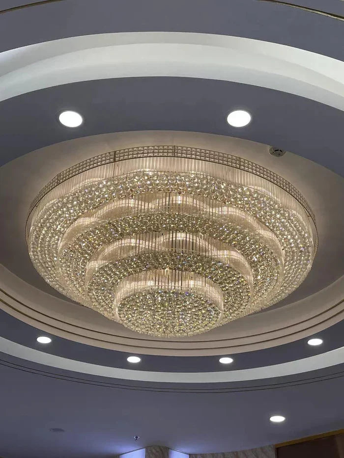 Extra Large Three Layers Round Luxury Flush Mounted Crystal Chandelier for Living Room-Merlin Lamps-D59.1"*H14.2"-Warm Light-Brass-merlinlamps