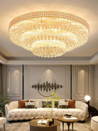 Extra Large Three Layers Round Luxury Flush Mounted Crystal Chandelier for Living Room-Merlin Lamps-D31.5"*H14.2"-Warm Light-Brass-merlinlamps