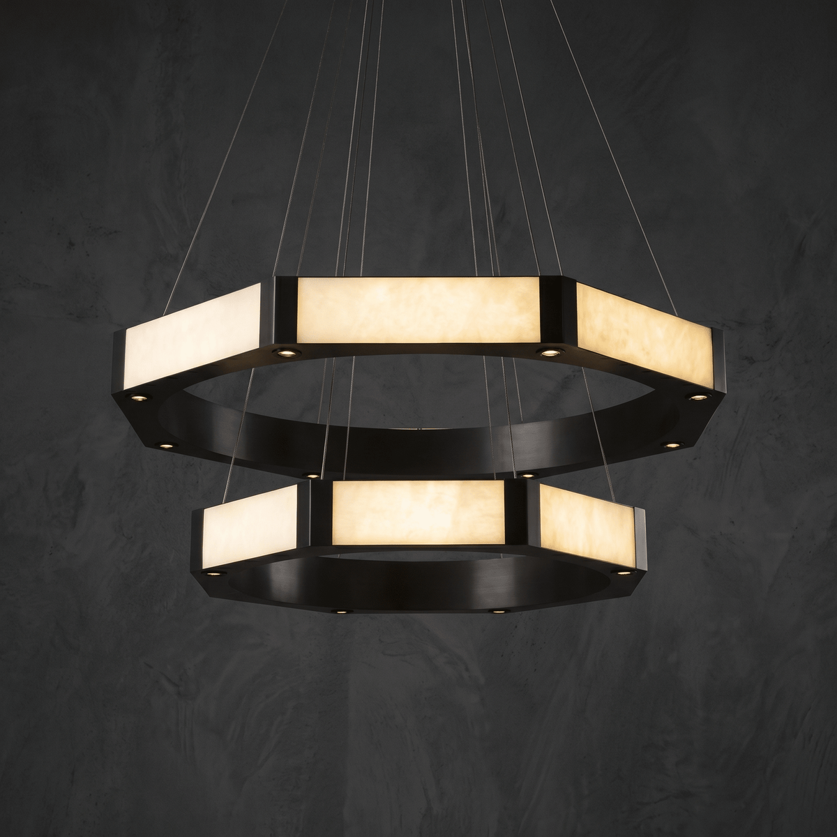 Facetra Hexagonal Black Ring Chandelier - D600Blushlighting