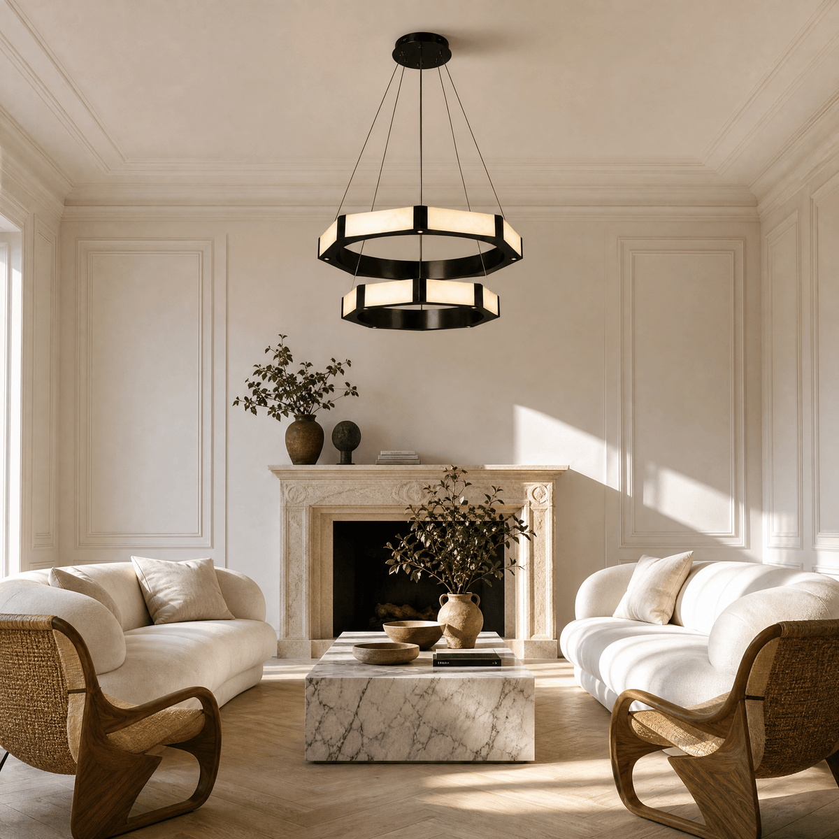 Facetra Hexagonal Black Ring Chandelier - D600Blushlighting