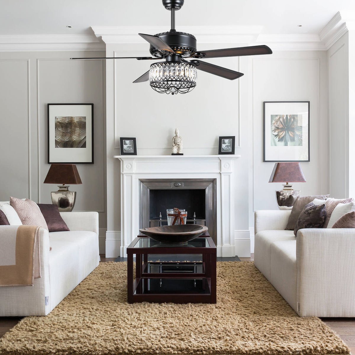 Farmhouse Crystal Ceiling Fan Light - BlackBlushlighting