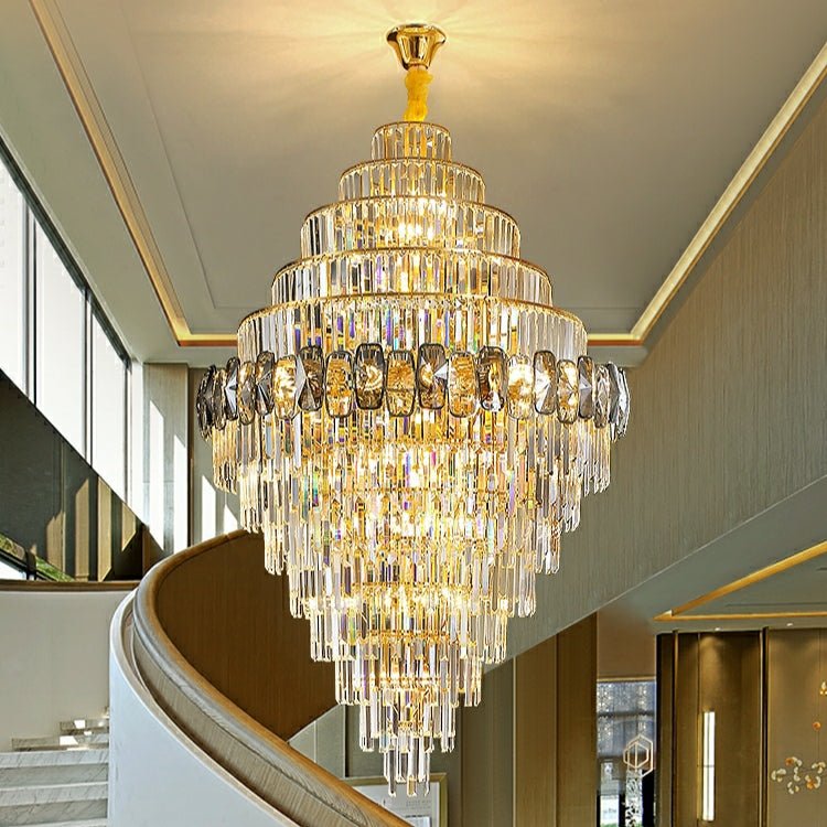 Fashion Large Staircase Chandelier For Foyer Living Room Entrance Crystal Ceiling Light Fixture In Gold Finish - D31.5"*H47.2"/ 29 LightsBlushlighting