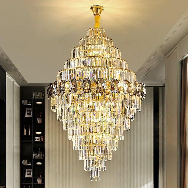 Fashion Large Staircase Chandelier For Foyer Living Room Entrance Crystal Ceiling Light Fixture In Gold Finish - D31.5"*H47.2"/ 29 LightsBlushlighting