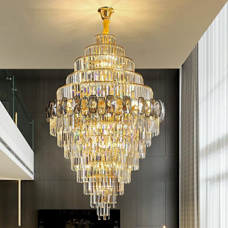 Fashion Large Staircase Chandelier For Foyer Living Room Entrance Crystal Ceiling Light Fixture In Gold Finish - D31.5"*H47.2"/ 29 LightsBlushlighting