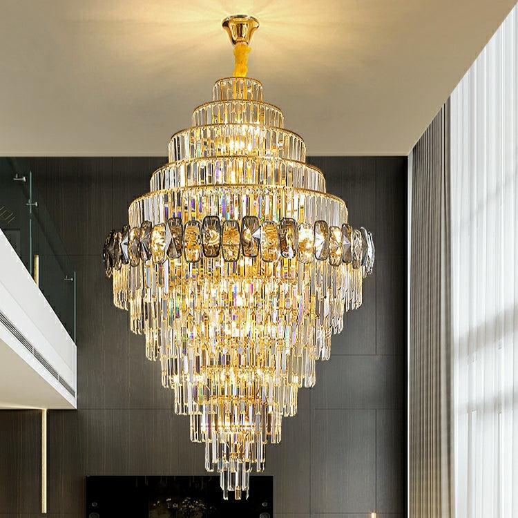 Fashion Large Staircase Chandelier For Foyer Living Room Entrance Crystal Ceiling Light Fixture In Gold Finish - D31.5"*H47.2"/ 29 LightsBlushlighting
