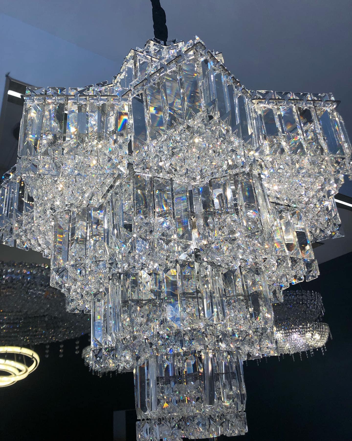 Fashion Star Shaped Chandelier Crystal Ceiling Light Fixture For Small Living Room/ Bedroom - 4 Layers / D23.6"*H15.8"/26kgWarm LightBlushlighting