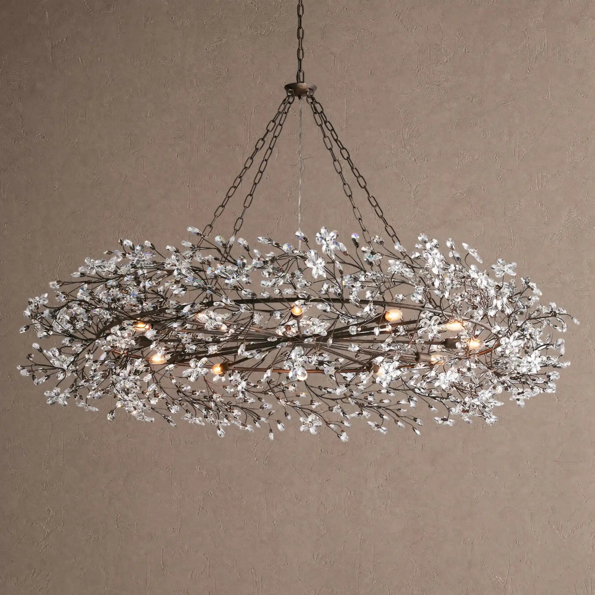 Fiore Crown Crystal Branch Chandelier 39" 48" 60“ - Black60"Blushlighting
