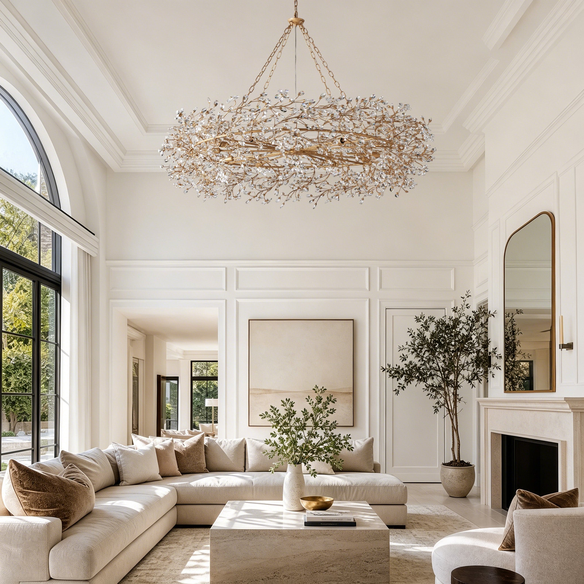 Fiore Crown Crystal Branch Chandelier 39" 48" 60“ - Brass/Amber60"Blushlighting