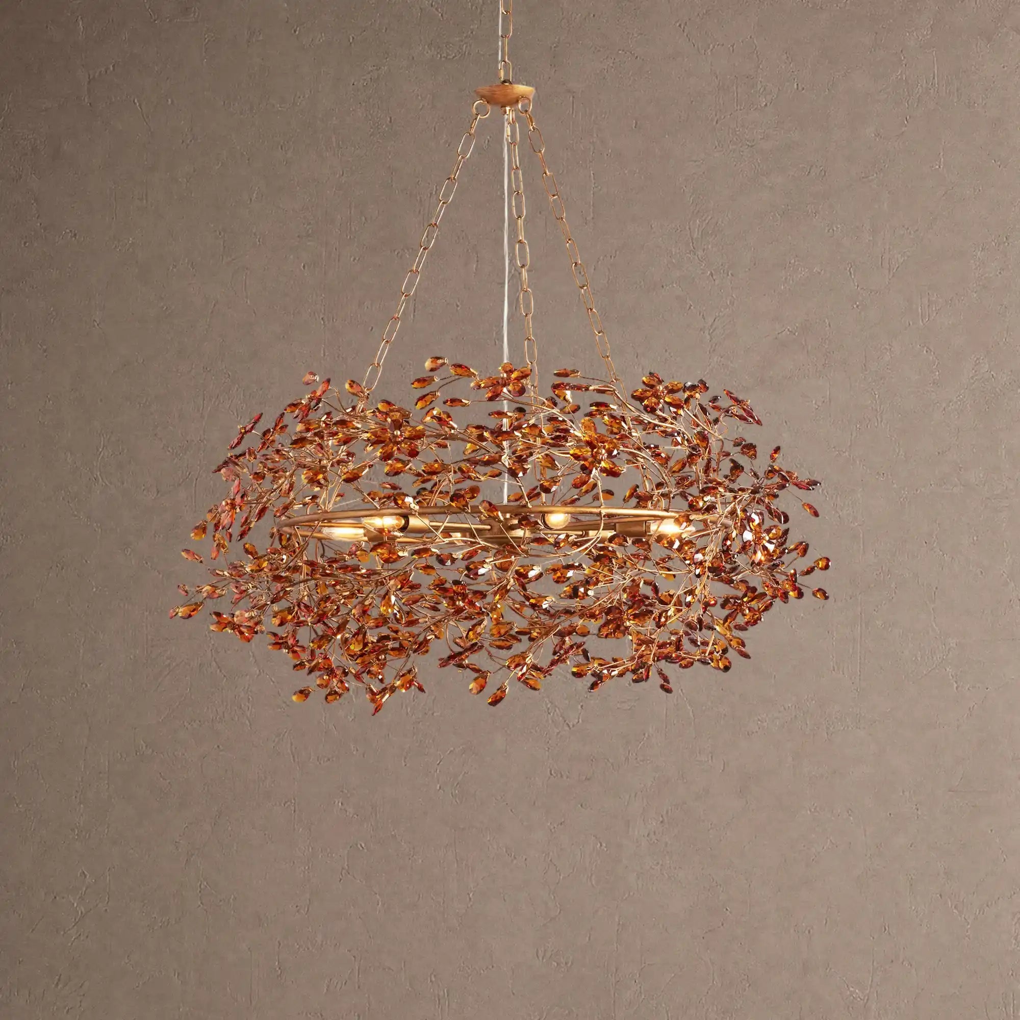 Fiore Crown Crystal Branch Chandelier 39" 48" 60“ - Brass/Amber39"Blushlighting