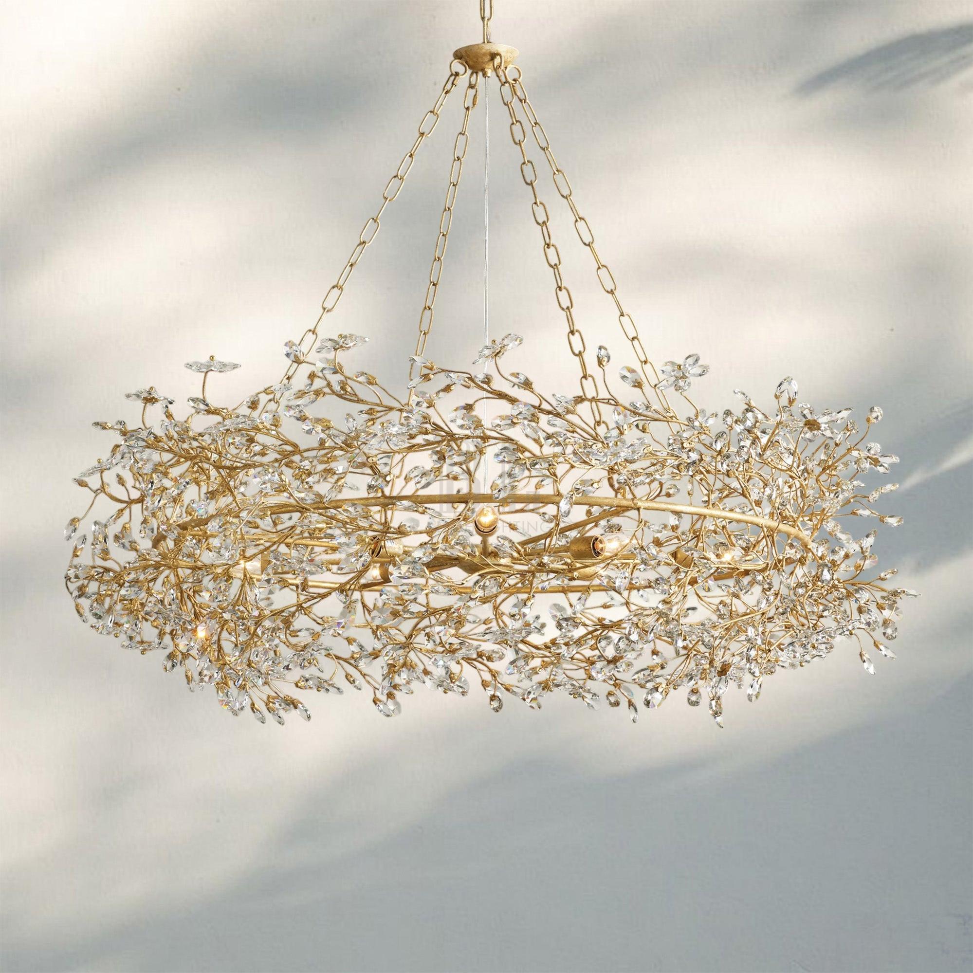 Fiore Crown Crystal Branch Chandelier 39" 48" 60“-Gold-48"-