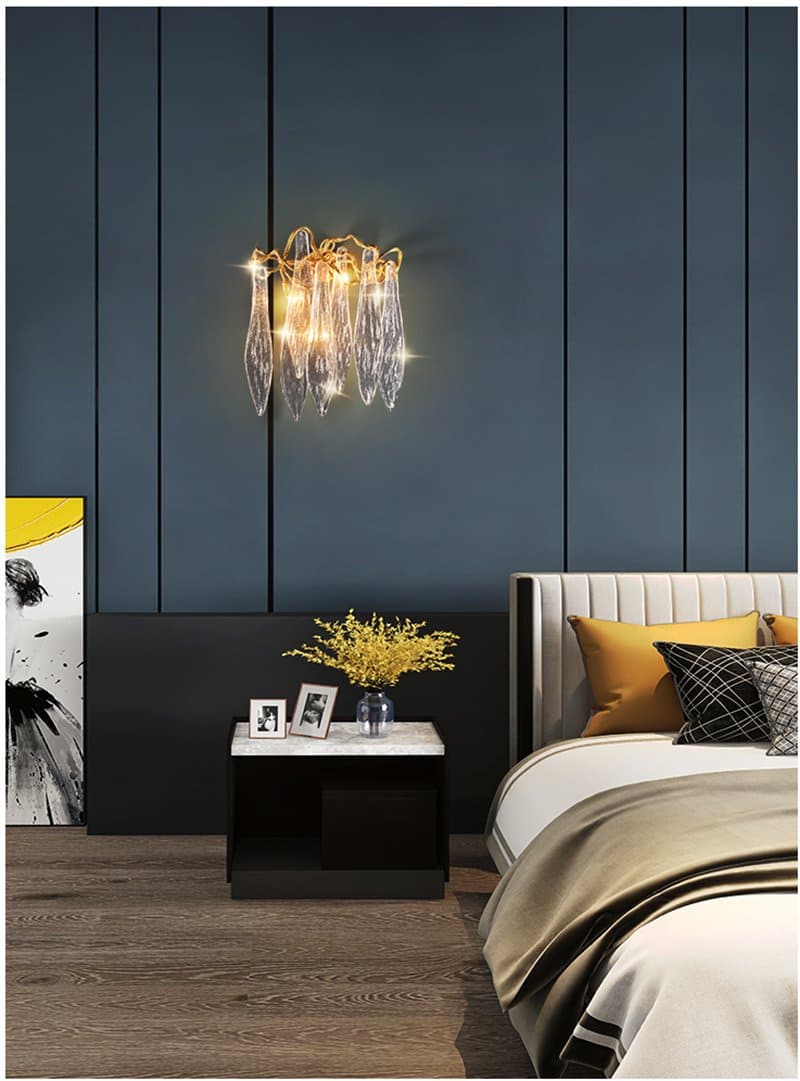 Flake Long Crystal Branch Brass Wall Sconce-Blushlighting