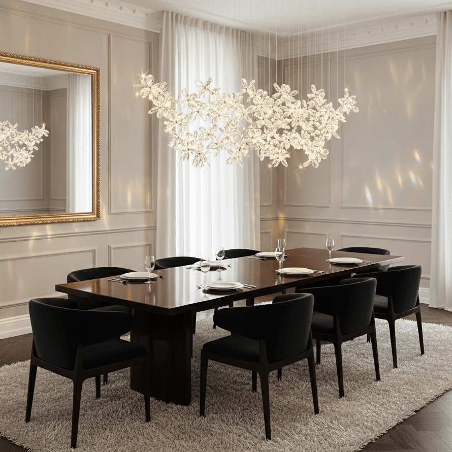 Floating Butterfly Chandelier - Long Canopy L 39.4″ x H 9.8″ x H 59.1″Silver & ClearWarm LightBlushlighting