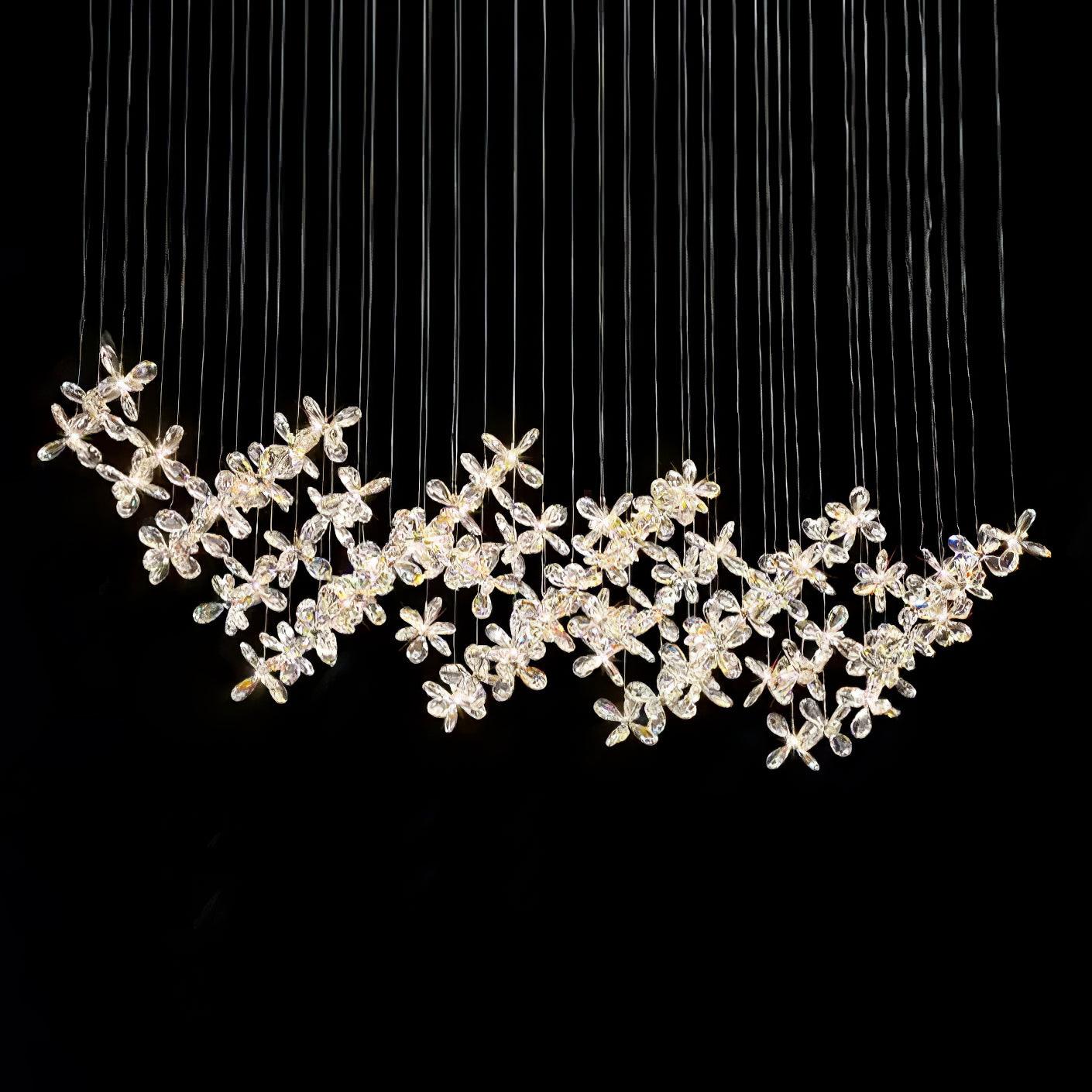Floating Butterfly Chandelier - Long Canopy L 39.4″ x H 9.8″ x H 59.1″Silver & ClearWarm LightBlushlighting