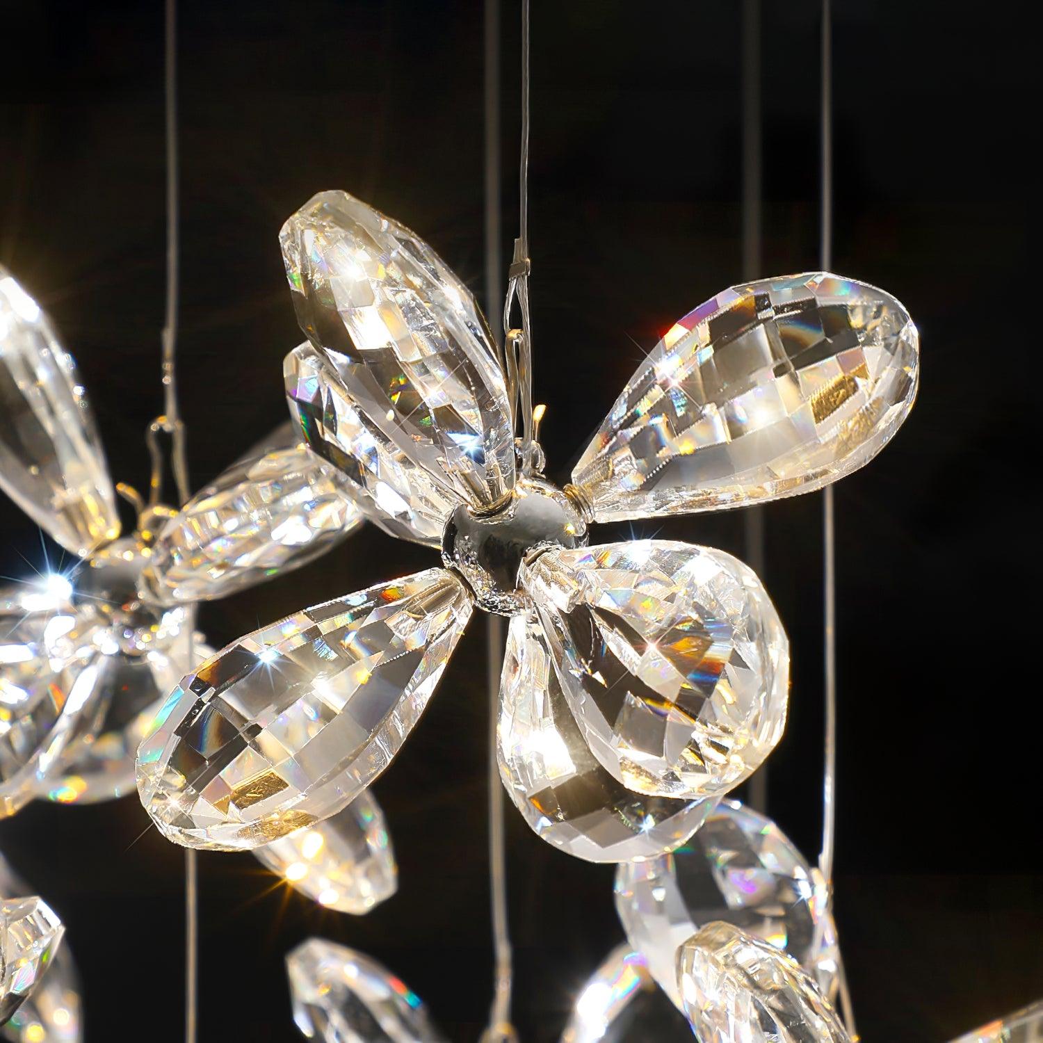 Floating Butterfly Chandelier - Long Canopy L 39.4″ x H 9.8″ x H 59.1″Silver & ClearWarm LightBlushlighting