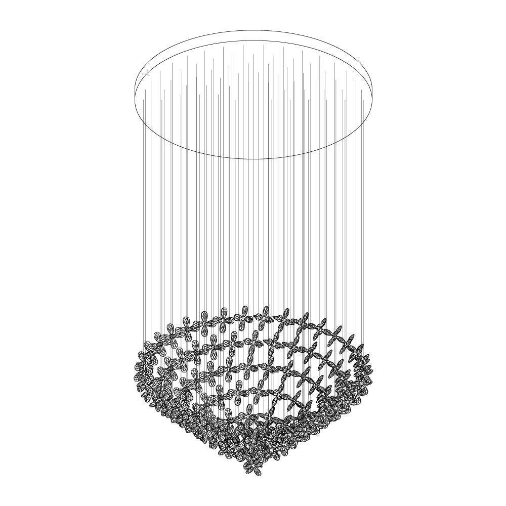 Floating Butterfly Chandelier - Long Canopy L 39.4″ x H 9.8″ x H 59.1″Silver & ClearWarm LightBlushlighting