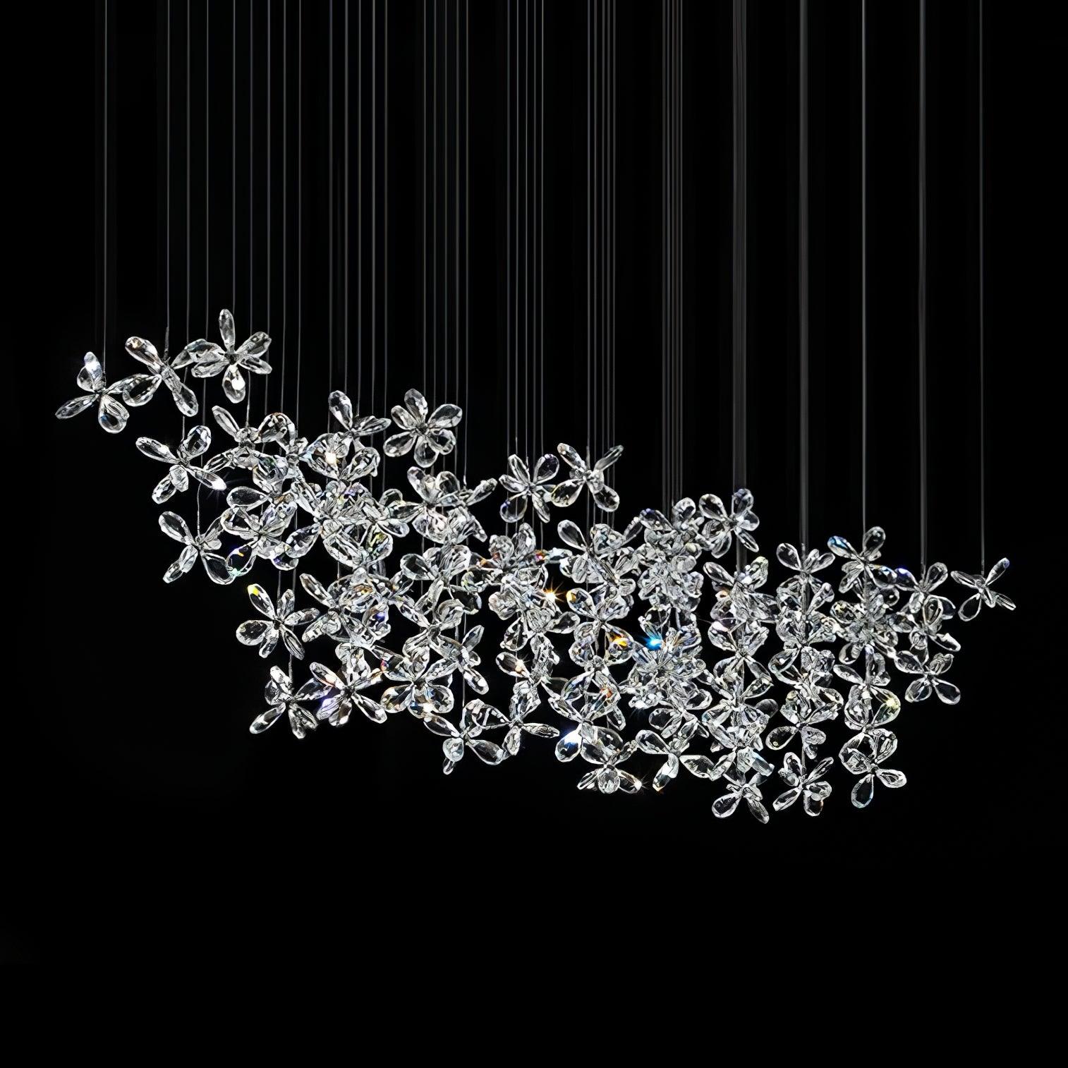 Floating Butterfly Chandelier - Long Canopy L 39.4″ x H 9.8″ x H 59.1″Silver & ClearWarm LightBlushlighting