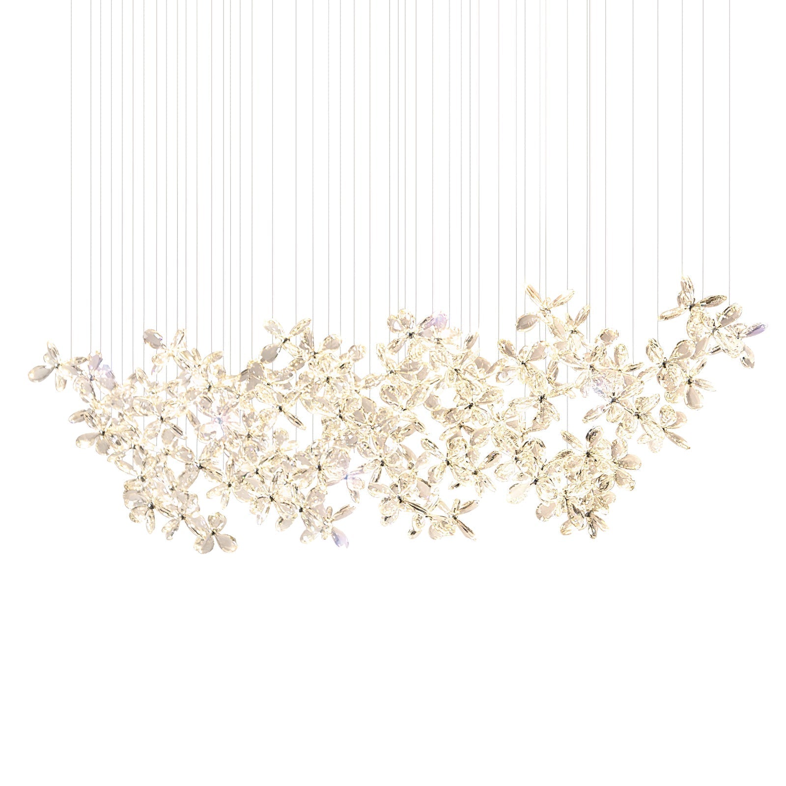 Floating Butterfly Chandelier - Long Canopy L 39.4″ x H 9.8″ x H 59.1″Silver & ClearWarm LightBlushlighting