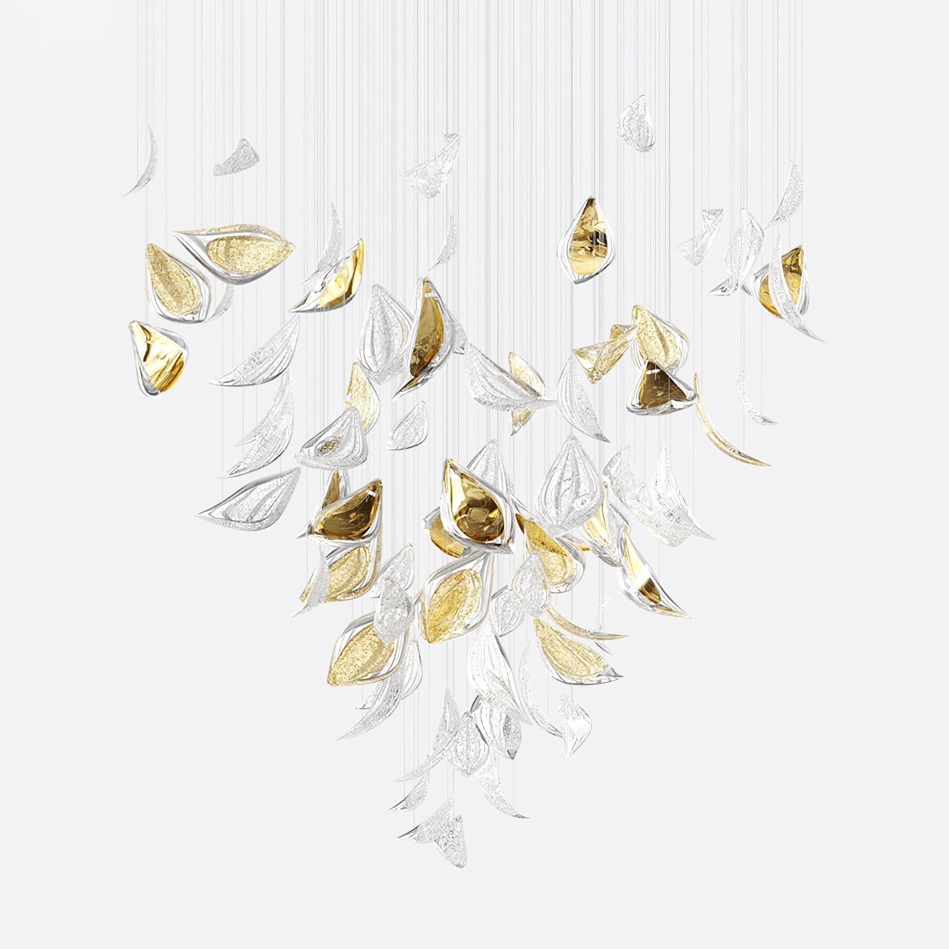 Floating Leaves Chandelier-Chandelier-Blushlighting-∅ 47.2″ x 78.7″ / Dia 120cm x 200cm-Gold & Clear-Warm Light-Blushlighting
