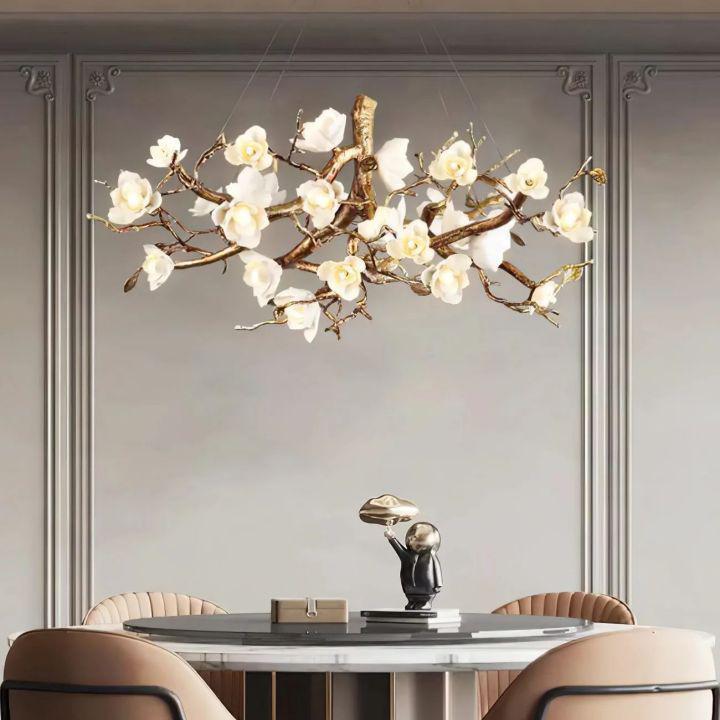 Flower Bloom Branch Brass Chandelier - Brass and WhiteDia 47.2″(120cm) x H 17.7″(45cm)Blushlighting