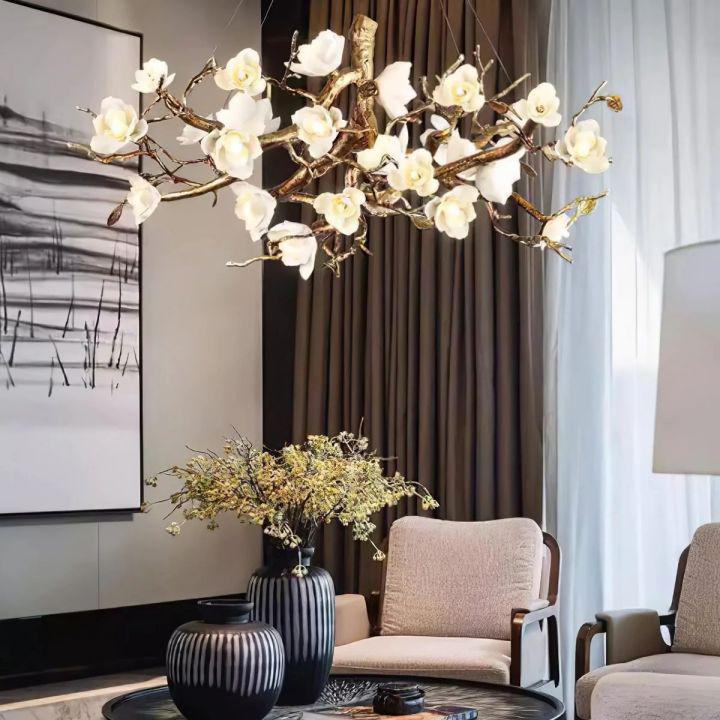 Flower Bloom Branch Brass Chandelier - Brass and WhiteDia 55.1″(140cm) x H 19.7″(50cm)Blushlighting