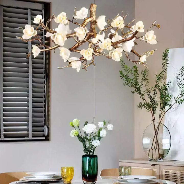 Flower Bloom Branch Brass Chandelier - Brass and WhiteDia 55.1″(140cm) x H 19.7″(50cm)Blushlighting