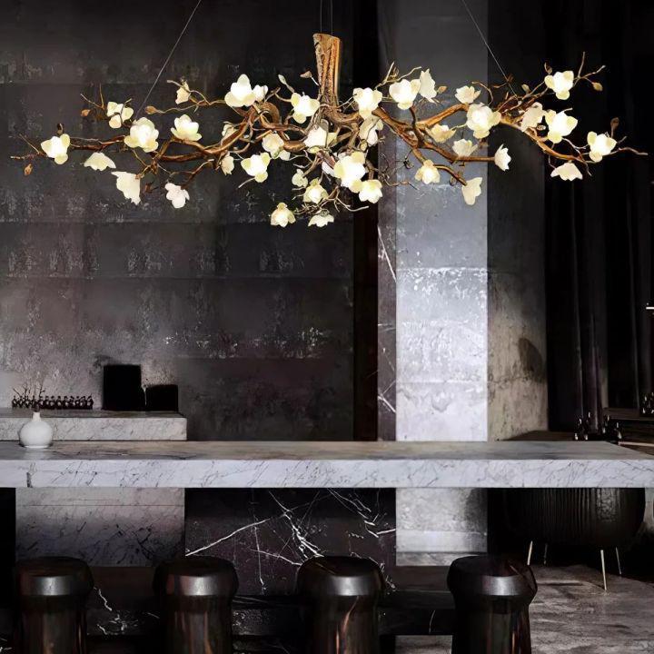 Flower Bloom Branch Brass Chandelier - Brass and WhiteDia 55.1″(140cm) x H 19.7″(50cm)Blushlighting