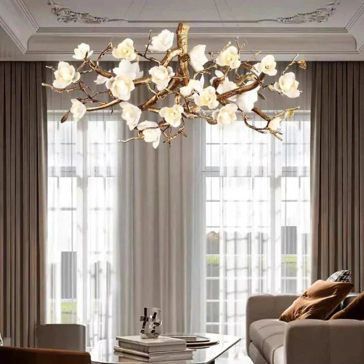 Flower Bloom Branch Brass Chandelier - Brass and WhiteDia 39.4″(100cm) x H 17.7″(45cm)Blushlighting