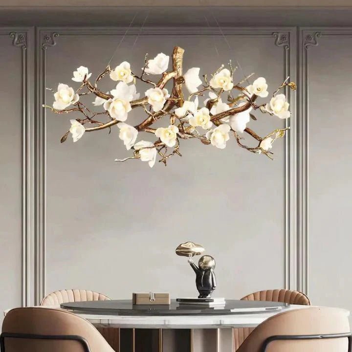 Flower Bloom Branch Brass Chandelier - Brass and WhiteDia 55.1″(140cm) x H 19.7″(50cm)Blushlighting
