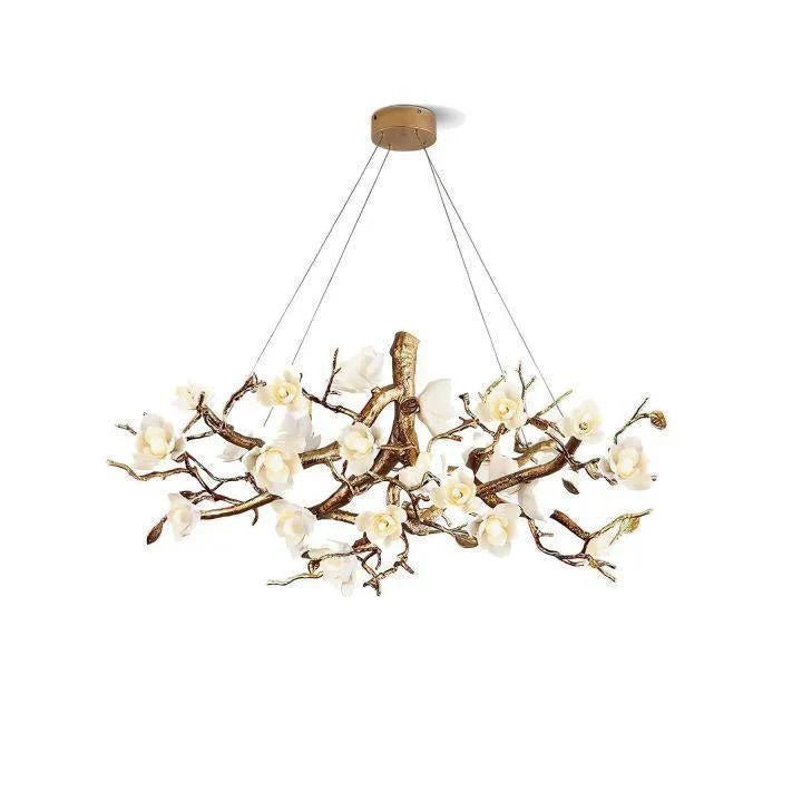 Flower Bloom Branch Brass Chandelier - Brass and WhiteDia 55.1″(140cm) x H 19.7″(50cm)Blushlighting
