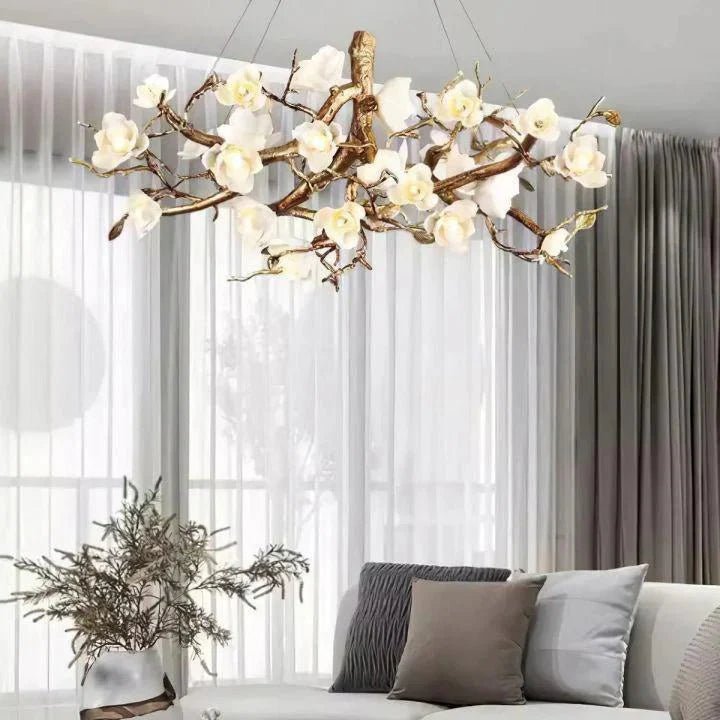 Flower Bloom Branch Brass Chandelier - Brass and WhiteDia 55.1″(140cm) x H 19.7″(50cm)Blushlighting
